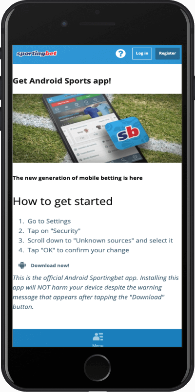 Mobile screenshot of the Sportingbet Android app